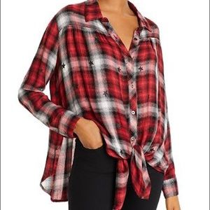 VH PRINTED TIE FRONT BLOUSE